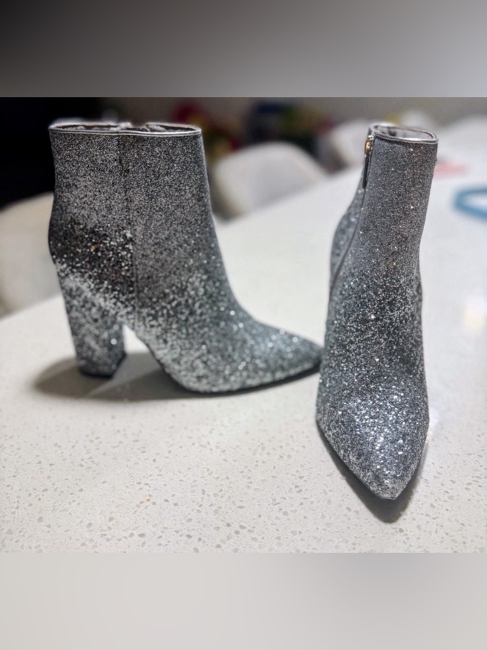 Rosamund Sparkle Silver Glitter Ankle Boots